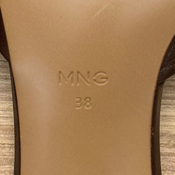 MANGO MNG Kitten-Heel Leather Sandal Brown Women Size 38 Slip On Formal Party - Picture 2 of 9